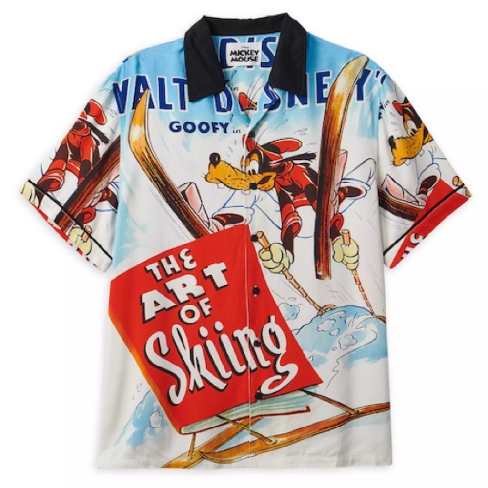 Disney Parks Goofy Retro Art of Skiing Woven Button Camp Shirt XL NEW